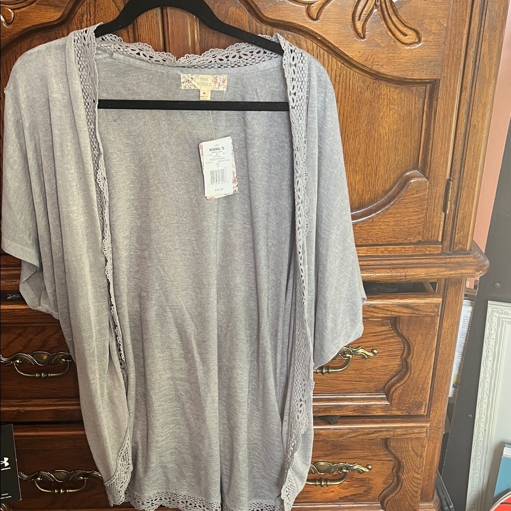 Pink Republic Gray Open-Front Sweater